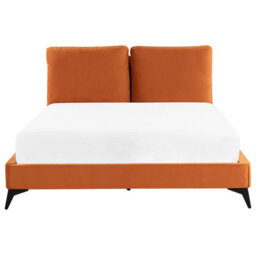 Beliani Bed Velvet Melle 140 X 200 Cm (Eu Double) Orange - thumbnail 4