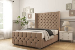 "Sloomy Luthor Mink Plush Bed Frame With Mattress With 50""  Upholstered Wingback Headboard 6' Super King" - thumbnail 2
