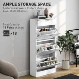 Homcom Shoe Cabinet W/ 4 Drawers Shoe Storage Organiser For 18 Pairs Black - thumbnail 4