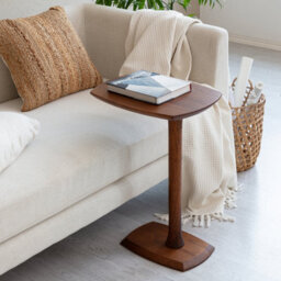 MH London Ellis Solid Wood C Shape Side Table Living Room Bedside Sofa End Table - Walnut - thumbnail 1