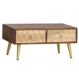 Lexus Wood And Metal Gold Coffee Table With 2 Drawers - thumbnail 2