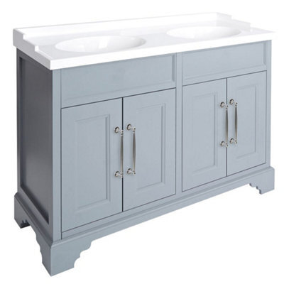 Homestylestore Light Grey 1210mm Bathroom Vanity Unit With Double Basin And Chrome T Bar Handles - image 1