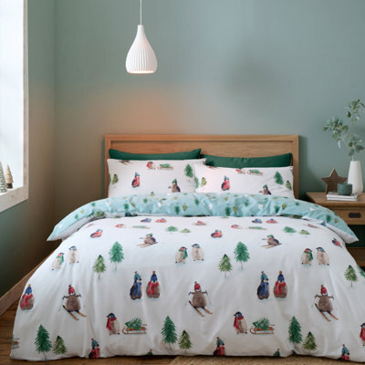 Catherine Lansfield Brushed Snowy Penguin Reversible King Duvet Cover Set With Pillowcases White - image 1