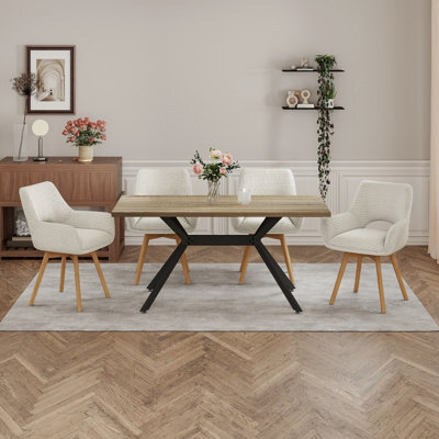 Longtoo Set Of 4 Swivel Dining Chairs , Swivel Upholstered Chairs With Armrests And Wooden Legs, Beige - image 1