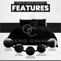Gc Gaveno Cavailia Hug & Snug Teddy Fleece Double Black Duvet Cover With Matching Pillowcase Warm Fluffy Soft & Cosy Bedding Set - thumbnail 3
