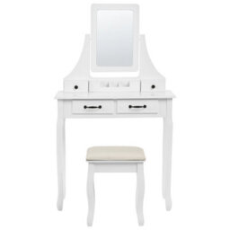Beliani White Dressing Table With Mirror And Upholstered Stool, 4 Drawers - W80 X D40 X H138 Cm - thumbnail 2