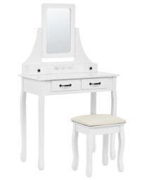 Beliani White Dressing Table With Mirror And Upholstered Stool, 4 Drawers - W80 X D40 X H138 Cm - thumbnail 3