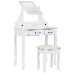 Beliani White Dressing Table With Mirror And Upholstered Stool, 4 Drawers - W80 X D40 X H138 Cm - thumbnail 4
