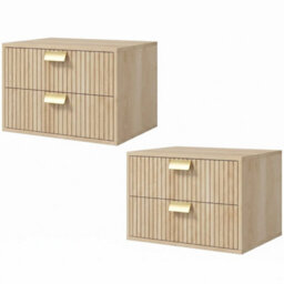2Pcs Modern Floating Nightstands, 2 Drawers Bedside Tables, Oak - thumbnail 3