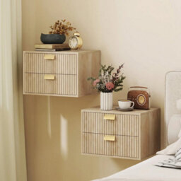 2Pcs Modern Floating Nightstands, 2 Drawers Bedside Tables, Oak - thumbnail 4