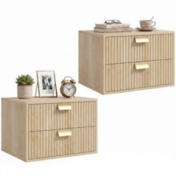 2Pcs Modern Floating Nightstands, 2 Drawers Bedside Tables, Oak - thumbnail 1