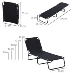 Outsunny Folding Lounge Chair Outdoor Chaise Lounge For Bench Patio Black - thumbnail 3