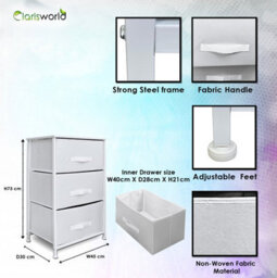 Clarisworld Drawers Storage Tower Dresser - Wood Top, Sturdy Steel Frame, Organizer Unit White 3 Drawer - thumbnail 6