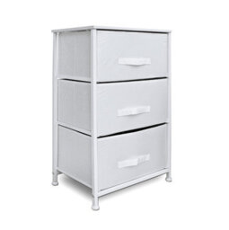 Clarisworld Drawers Storage Tower Dresser - Wood Top, Sturdy Steel Frame, Organizer Unit White 3 Drawer - thumbnail 1
