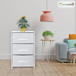 Clarisworld Drawers Storage Tower Dresser - Wood Top, Sturdy Steel Frame, Organizer Unit White 3 Drawer - thumbnail 2