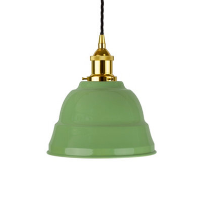 Mint Green Lincoln Painted Dome Pendant Light With Gold Lamp Holder And Black Twisted Cable - Se Home - image 1