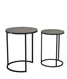 Urbn-Living Urbnliving 60Cm Height Black Marble Wood Top With Black Metal Legs Round Nesting Stackable Sofa Side Bedside End Table Set Of 2 - thumbnail 4