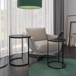 Urbn-Living Urbnliving 60Cm Height Black Marble Wood Top With Black Metal Legs Round Nesting Stackable Sofa Side Bedside End Table Set Of 2 - thumbnail 2