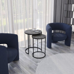 Urbn-Living Urbnliving 60Cm Height Black Marble Wood Top With Black Metal Legs Round Nesting Stackable Sofa Side Bedside End Table Set Of 2 - thumbnail 3