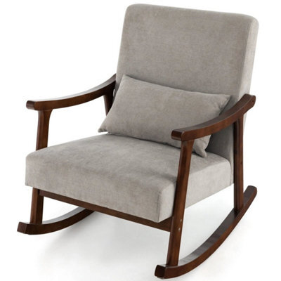 Wooden Rocking Accent Chair Upholstered Rocker Armchair W/ Rubber Wood Armrests - image 1