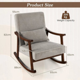 Wooden Rocking Accent Chair Upholstered Rocker Armchair W/ Rubber Wood Armrests - thumbnail 2