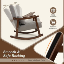 Wooden Rocking Accent Chair Upholstered Rocker Armchair W/ Rubber Wood Armrests - thumbnail 5