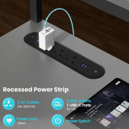 Precision Synergie L-Shaped Gaming Desk With Led Lights & Power Outlet, 170X100Cm, Grey - thumbnail 5