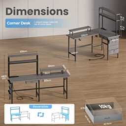 Precision Synergie L-Shaped Gaming Desk With Led Lights & Power Outlet, 170X100Cm, Grey - thumbnail 2