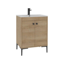 Royal Bathrooms Verona 600mm Natural Oak Floor Standing Vanity Unit 2 Door With Carrara White Basin & Matt Black Knob - thumbnail 6