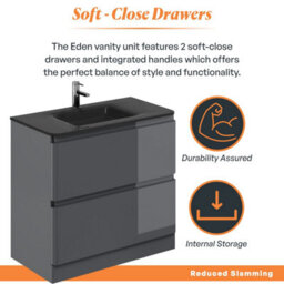 Plum&clay Marvel Gloss Dark Grey Floor Standing Bathroom Vanity Unit With Grey Glass Basin (W)900mm - thumbnail 4