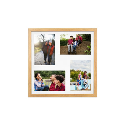 AK Frames 12X12 Oak Sleek Multi Photo Frame With White Mount - Holds 4 Apertures (4X) 6X4 Photos - image 1