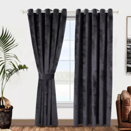 Ameha Charcoal Velvet Curtains 66X90 Inches Eyelet Ready Made Thermal Insulated Window Curtain Pair For Living Room Bedroom - thumbnail 2