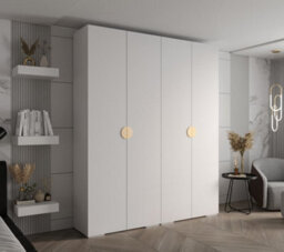 Arte Elegant White Inova 4 Hinged Door Wardrobe W2000mm H2370mm D470mm - Customisable Storage With Gold Round Handles - thumbnail 2