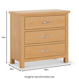 London Oak 3 Drawer Chest Fully Assembled - By Roseland Furniture - thumbnail 9