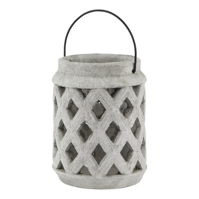 Hill Interiors Athena Stone Lattice Lantern White (15Cm X 15Cm X 15Cm) - image 1