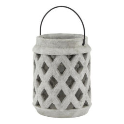 Hill Interiors Athena Stone Lattice Lantern White (15Cm X 15Cm X 15Cm)