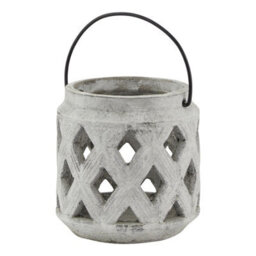 Hill Interiors Athena Stone Lattice Lantern White (15Cm X 15Cm X 15Cm) - thumbnail 2