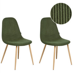Beliani Set Of 2 Dining Chairs Hilden Corduroy Green