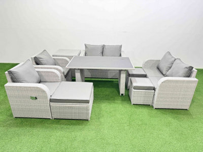 Fimous 9 Pieces Outdoor Pe Rattan Sofa Reclining Chair Set With Cushions Side Table 3 Stools Light Grey - image 1