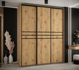 Arte  Cannes X Mirrored Sliding Door Wardrobe W200Cm - Elegant Oak Artisan Storage For Ample Wardrobes - thumbnail 2