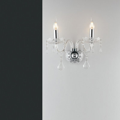 Luminosa Lighting Luminosa Incanto Twin 2 Light Candle Wall Light Chrome, Crystal 40X34X18Cm - image 1