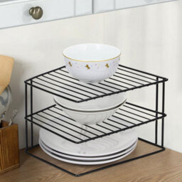 Taylor & Brown 3 Tier Corner Kitchen Rack  Plate, Bowl Holder & Cupboard Shelf Organizer, Spacesaving Storage, Black - thumbnail 4