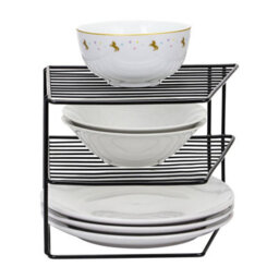 Taylor & Brown 3 Tier Corner Kitchen Rack  Plate, Bowl Holder & Cupboard Shelf Organizer, Spacesaving Storage, Black - thumbnail 2