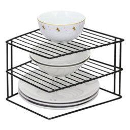 Taylor & Brown 3 Tier Corner Kitchen Rack  Plate, Bowl Holder & Cupboard Shelf Organizer, Spacesaving Storage, Black - thumbnail 1