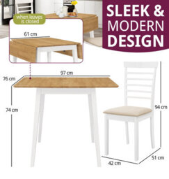 Hallowood Furniture Ledbury Drop Leaf Rectangular Table With 2 Chairs In White Painted And Oak Finish - thumbnail 3