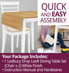 Hallowood Furniture Ledbury Drop Leaf Rectangular Table With 2 Chairs In White Painted And Oak Finish - thumbnail 7