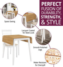 Hallowood Furniture Ledbury Drop Leaf Rectangular Table With 2 Chairs In White Painted And Oak Finish - thumbnail 2