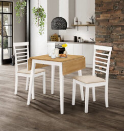 Hallowood Furniture Ledbury Drop Leaf Rectangular Table With 2 Chairs In White Painted And Oak Finish - thumbnail 1