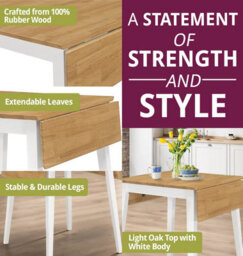 Hallowood Furniture Ledbury Drop Leaf Rectangular Table With 2 Chairs In White Painted And Oak Finish - thumbnail 4