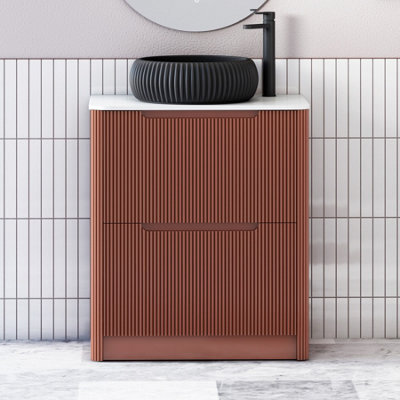 Royal Bathrooms Avenza 600mm Terracotta Clay Floor Standing Countertop Bathroom Vanity Unit 2 Drawer With Milan Black Basin - image 1